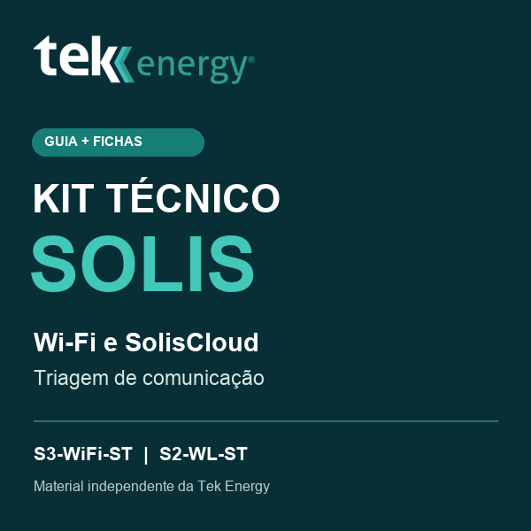 Capa oficial do Kit Técnico Solis da TEK Energy: Wi-Fi, SolisCloud e triagem de comunicação